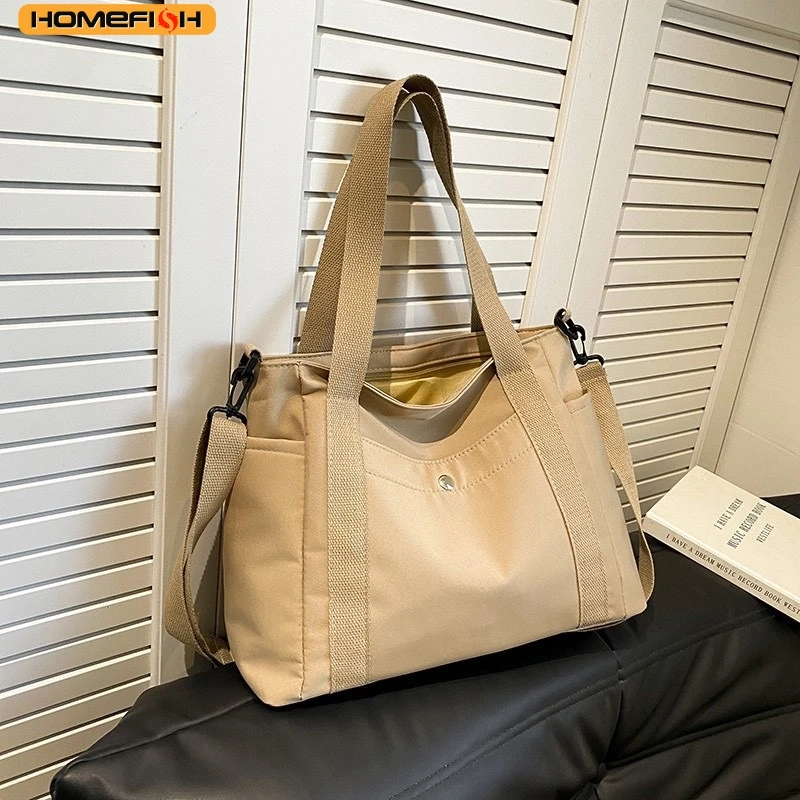 HOMEFISH Large Capacity Solid Color Messenger Bag, Nylon Casual Crossbody Bag with Adjustable & Removable Strap