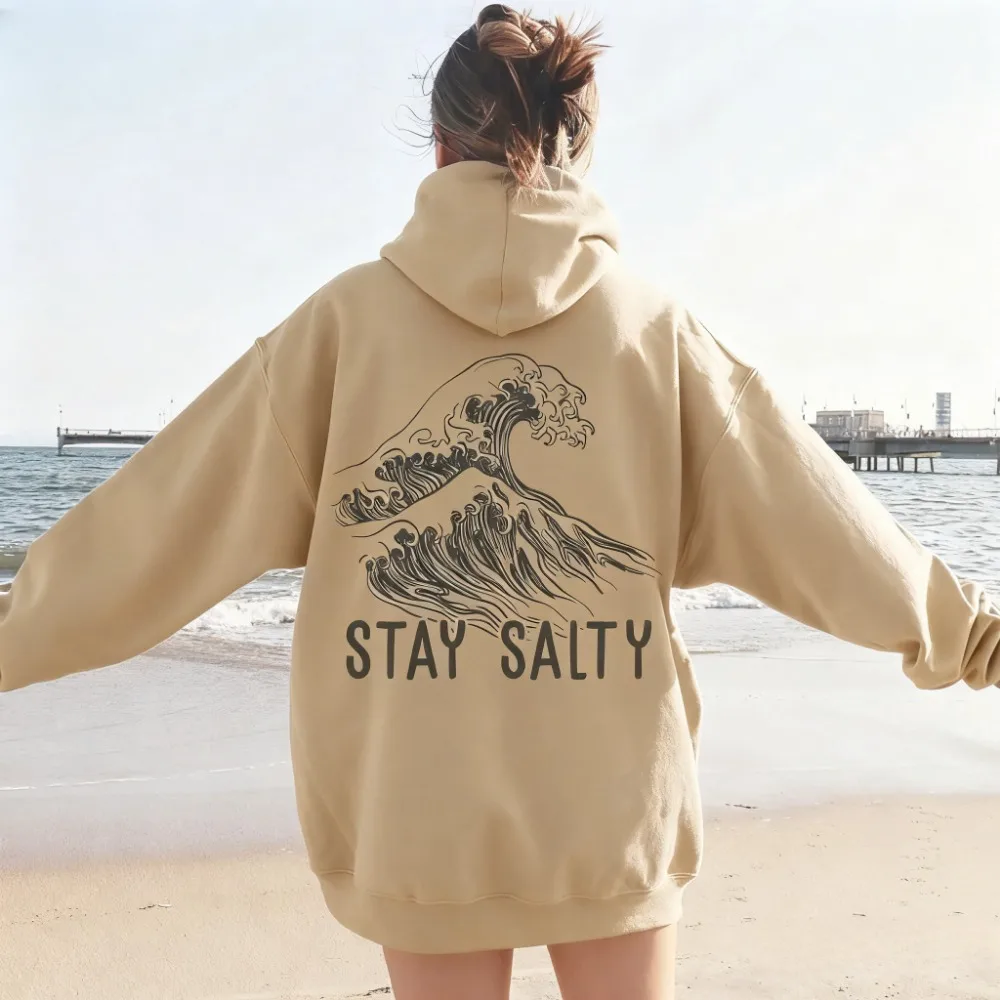 

Зимняя толстовка для женщин, пляжная футболка Stay Salty, толстовка Ocean Vibes, милая пляжная толстовка с капюшоном, пляжный пуловер в стиле ретро