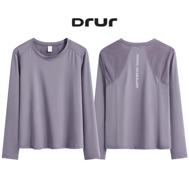 

DRUR Long Sleeve Yoga Top Back Mesh Breathable Loose Fit Quick Dry Workout Tee Women Running Sports Shirt Gym Clothes Autumn New