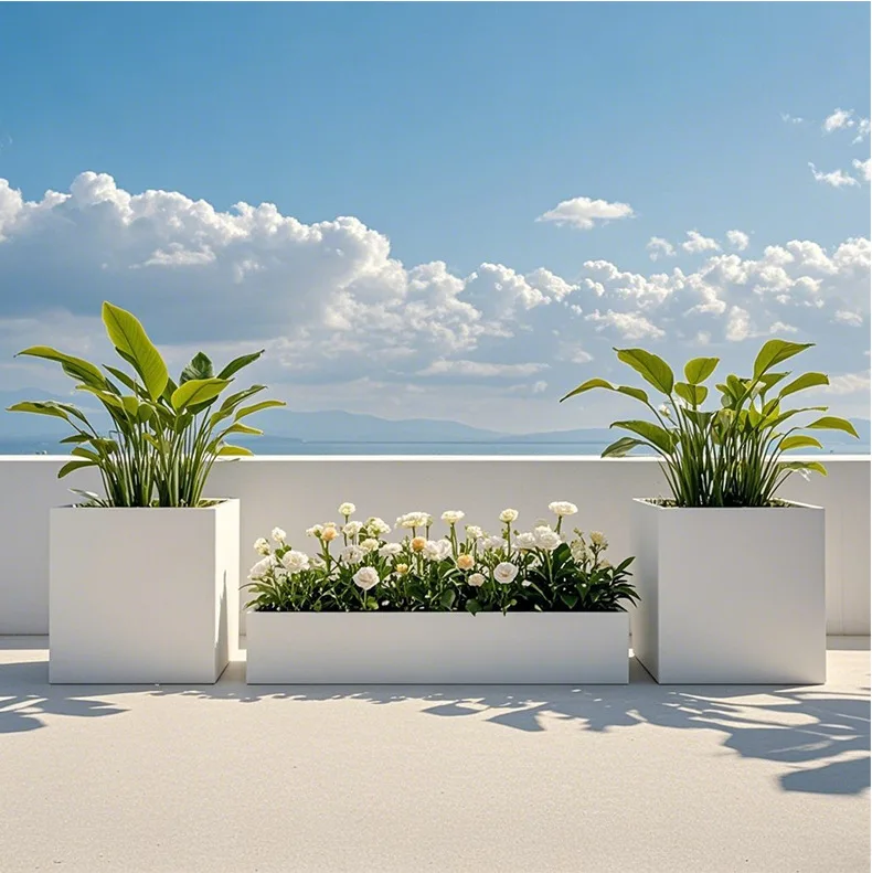 Outdoor stainless steel flower box Balcony planting box Square commercial street rectangular flower bed wrought iron finished fl