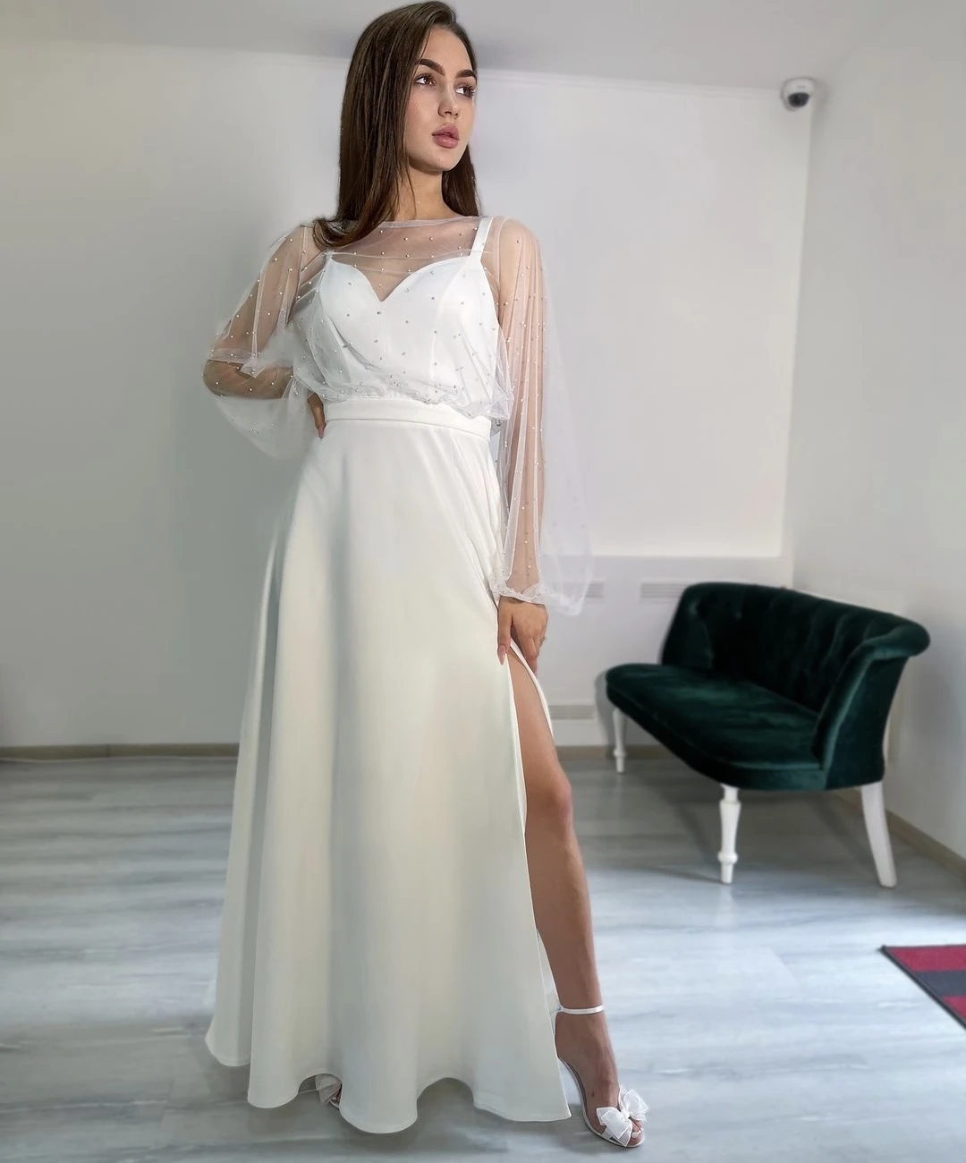 vestidos de novia Wedding Dress Long SLeeve A Line Side Slit For Women Customize To Measures Charming Spaghetti Stap Floor Lengt