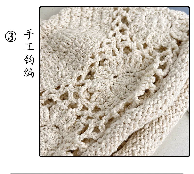 Neue handgemachte Häkelmütze mit hohlen Blumenmustern für Damen, atmungsaktive und vielseitige künstlerische Beanie-Mütze für den Herbst. – Detail 13