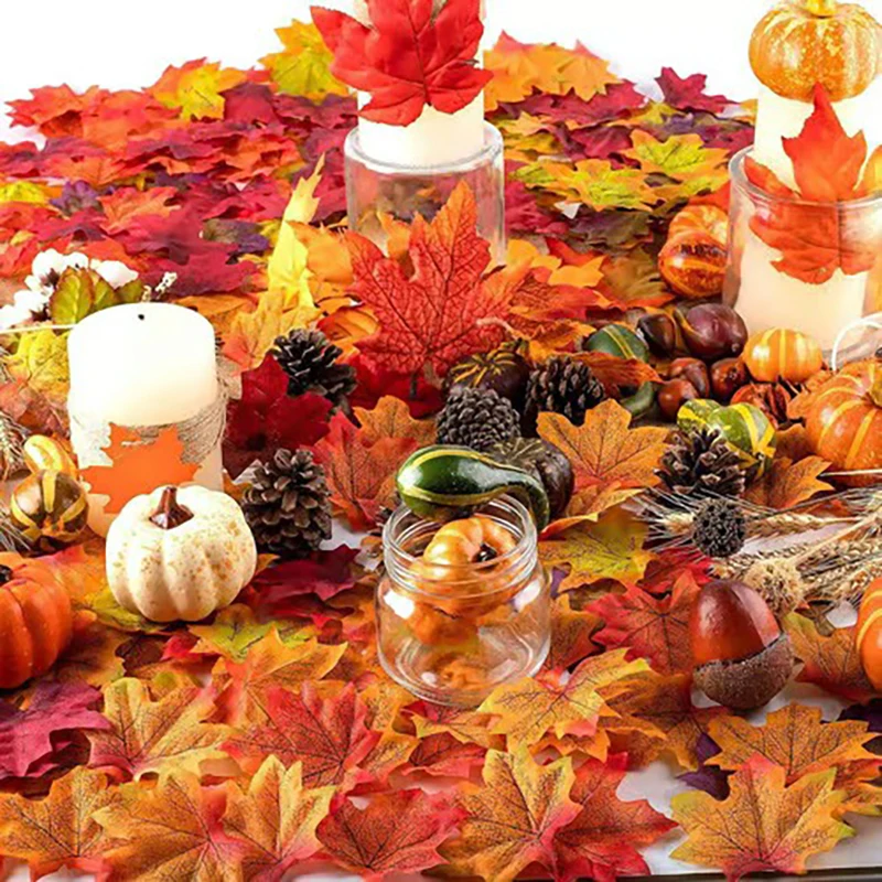 50Pcs Mix Artificial Pumpkins Pine Cones Acorns Maple Leaves Thanksgiving Decorations Fall Party Home Decor Halloween Supplies