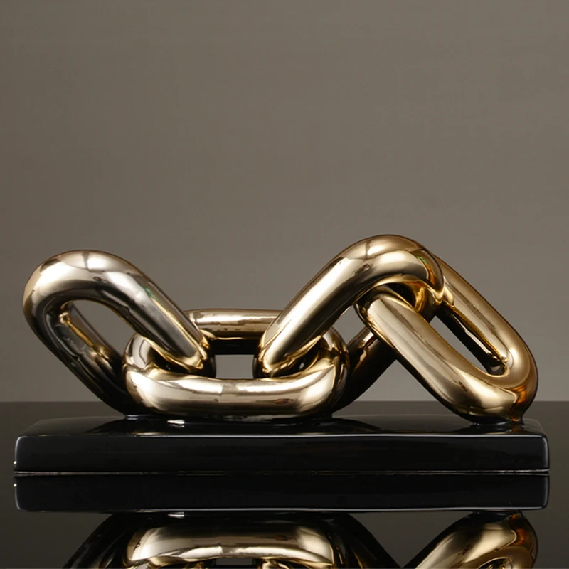 Nordic golden chain sculpture decorations office study desktop ceramic crafts Figurines Ring Chain Porcelain Home decor ornament