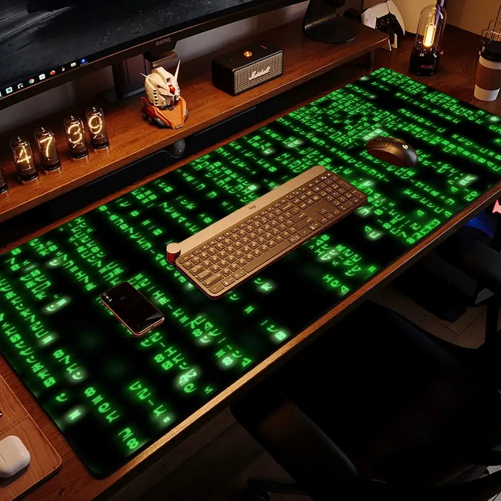 Green Matrix Code Mousepad Desk Mat Large Size Precision Tracking Smooth Glide For Tech Office Gaming