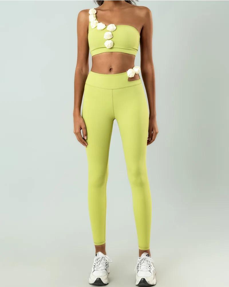 

Бесшовный костюм для йоги с цветочным принтом, женский спортивный бюстгальтер на одно плечо, леггинсы с высокой талией, одежда для тренажерного зала, фитнеса, тренировок, спортивная одежда