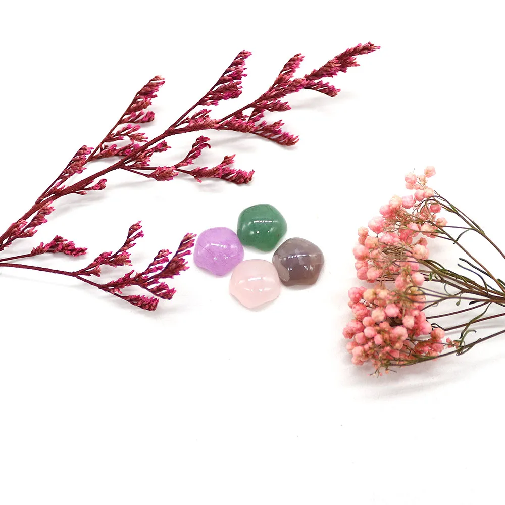 Cute Plum Shaped Natural Stone Beads 12x12mm No Holes Green Aventurine Rose Quartz Scattered Beads Handmade DIY Accessories