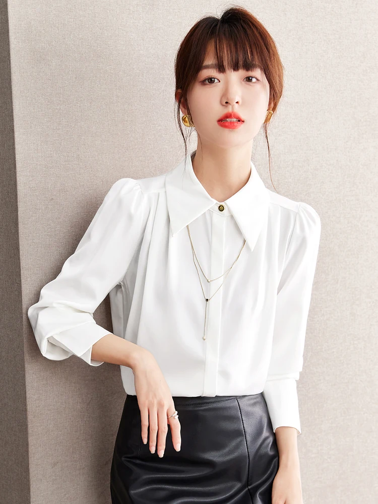 Long Sleeve Blouse Tops Women 2024 Autumn New Fashion Black Office Shirts Korean Style Casual Chiffon Blouse