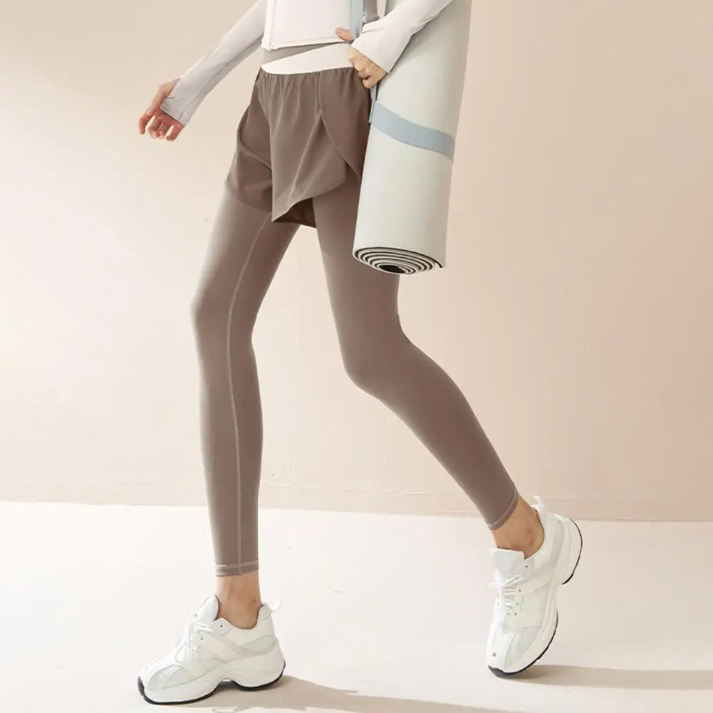 

Женские брюки для йоги с высокой талией, искусственные двухсекционные быстросохнущие облегающие брюки, эластичные леггинсы с цветными блоками для фитнеса