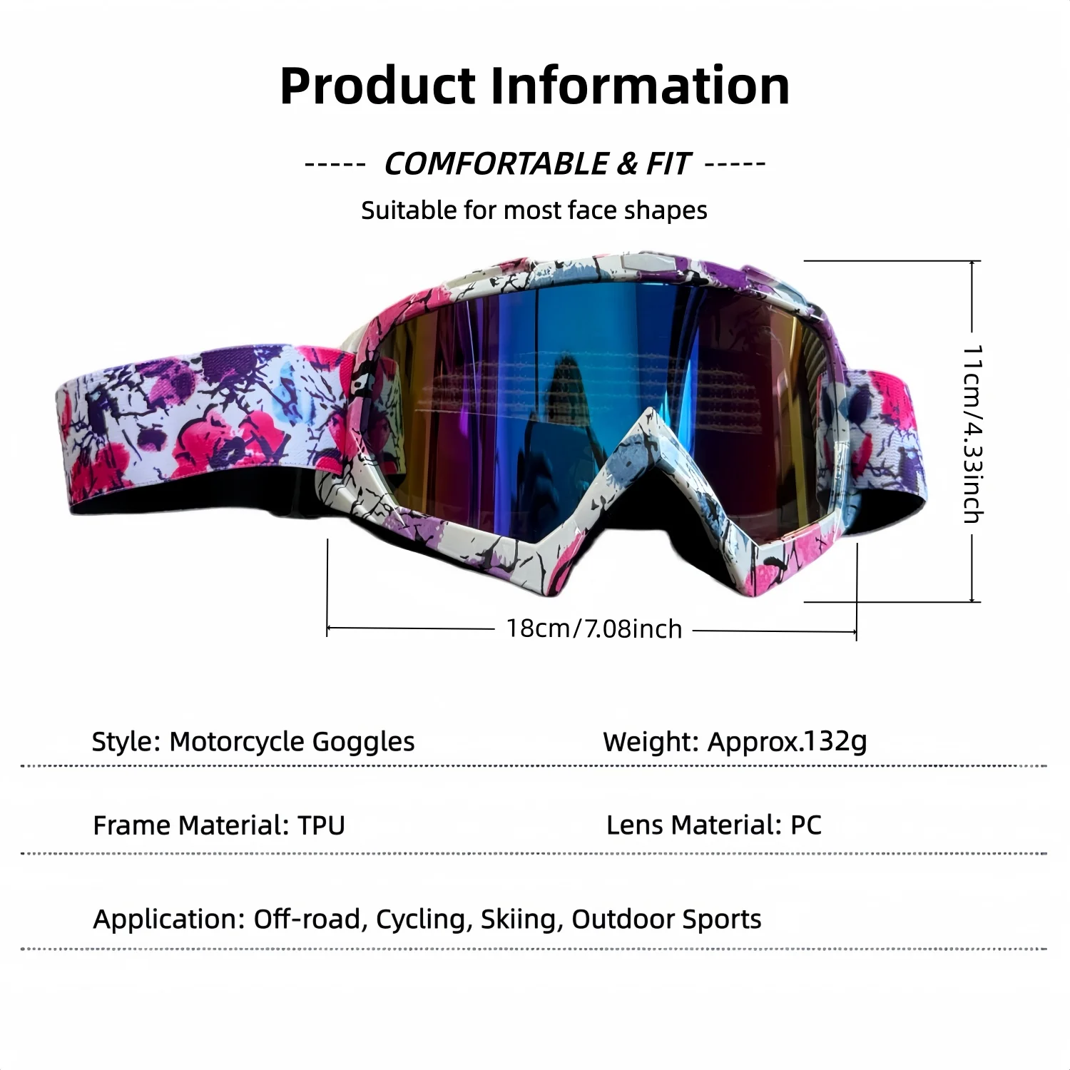 UV400 Motocross Riding Ski Goggles HD Water Transfer Print Wind Dust Proof Outdoor Sports Skiing Goggles Compatible with Helium