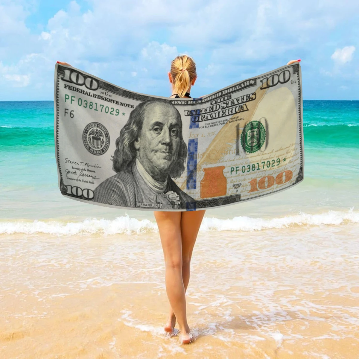 1pc A soft beach towel with a US dollar pattern, suitable for swimming, camping, vacation, and yoga multifunctional towels image 2