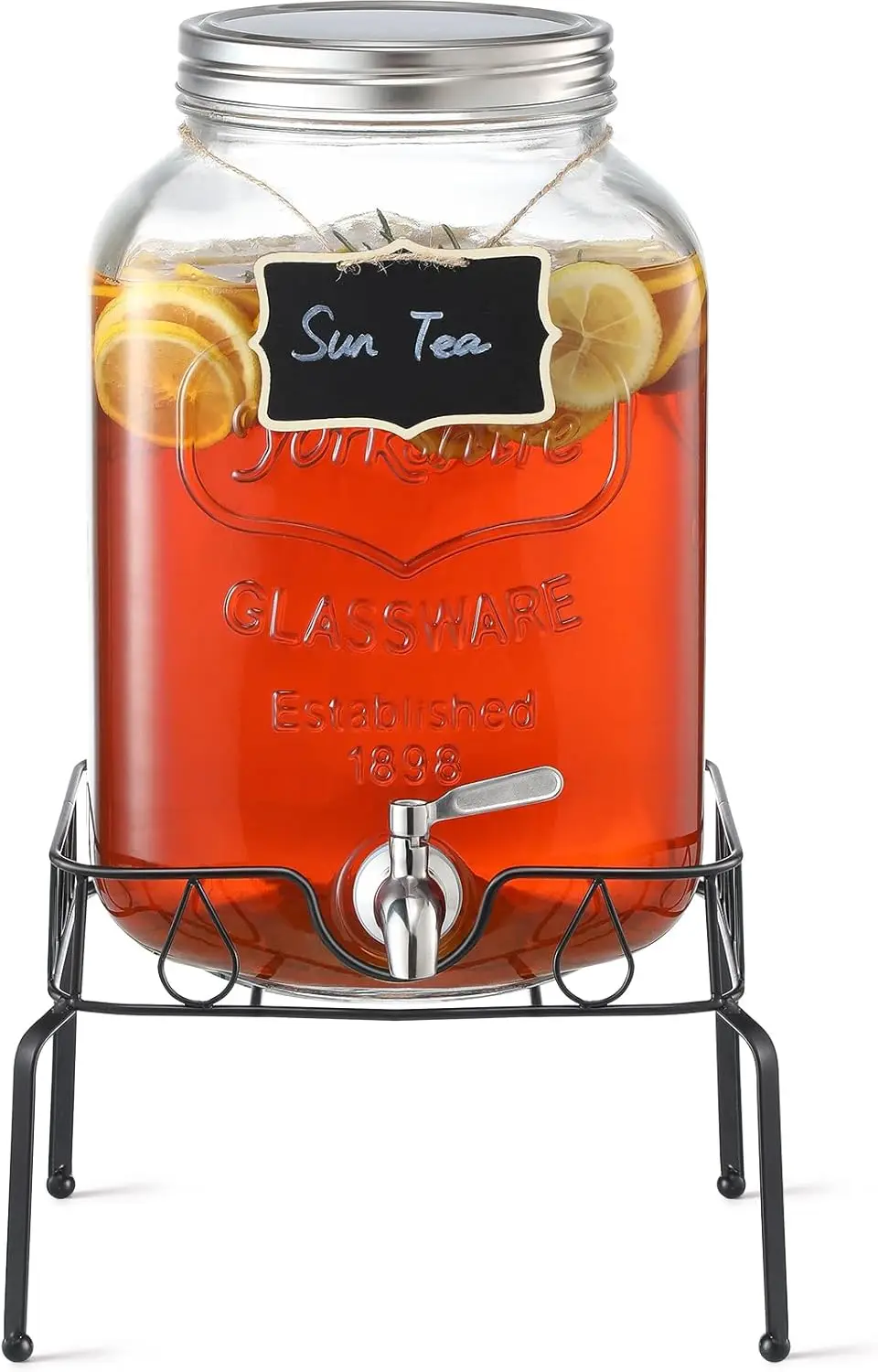 

2 Gallon Glass Beverage Dispenser with Stand and Lid, Stainless Steel Spigot for Parties
