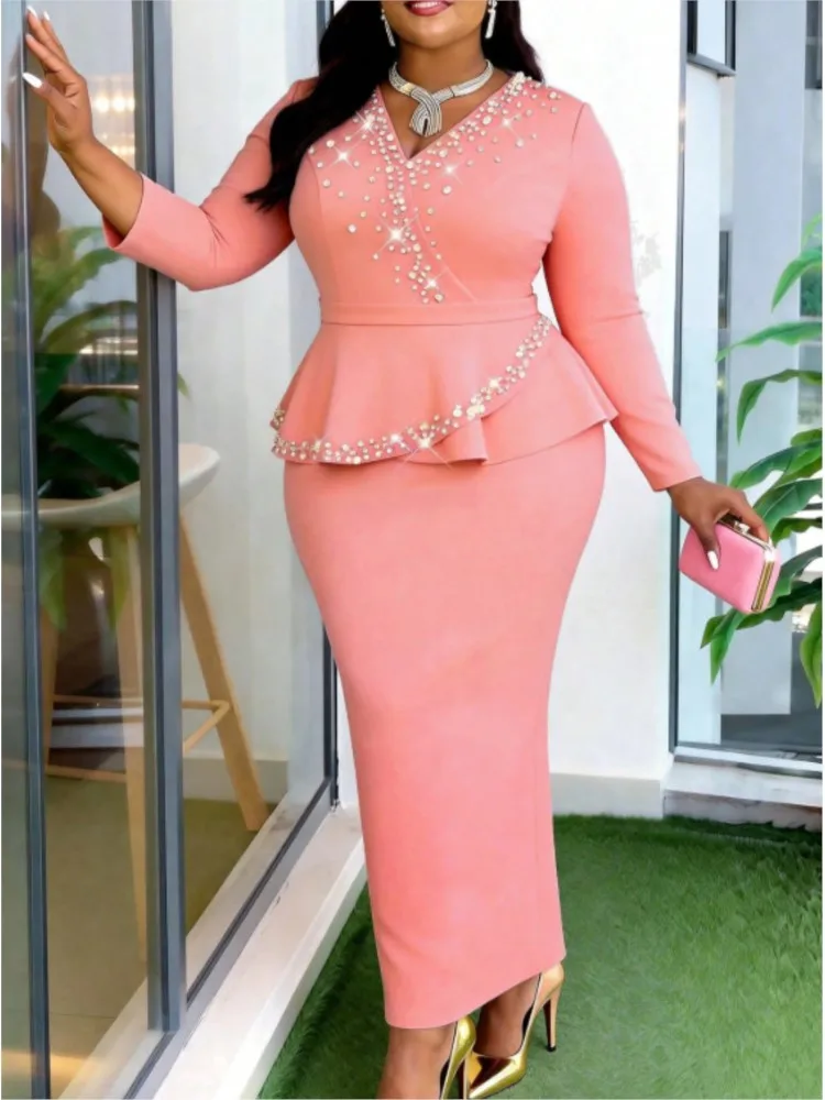 0XL-4XL Plus Size Women Clothes Dresses Elegant Evening Celibrity Clothes Robes Long Sleeve 3XL Big Size Maxi Dress Oversized