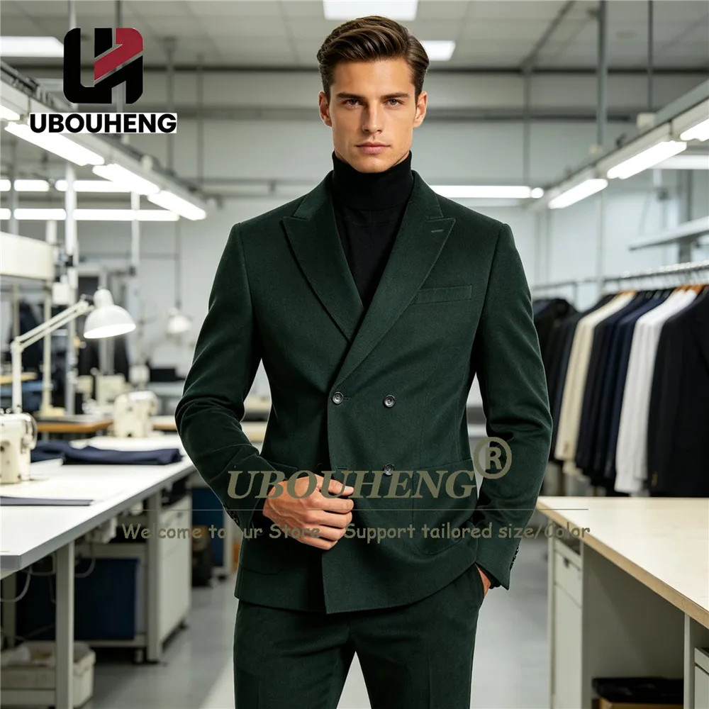 Classic Business Suit For Man Double Breasted Solid Jacket Pants 2 Pieces Sets Groom Dinner Party Tuxedos Customized Man Outfits