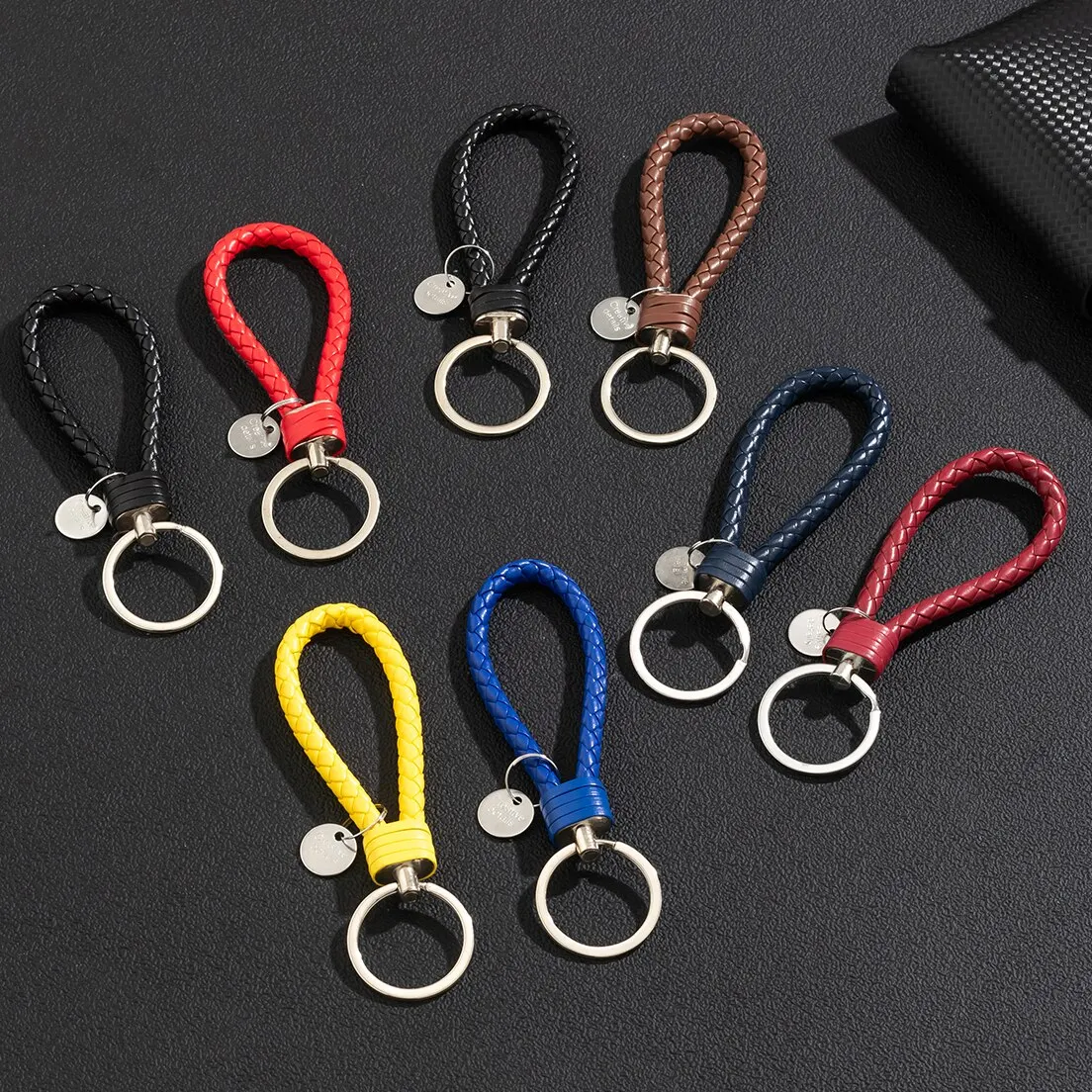 2Pcs/Set PU Leather Braided Woven Rope Keychain DIY Bag Pendant Key Chain Holder Key Car Trinket Keyring Men Women Gift Jewelry