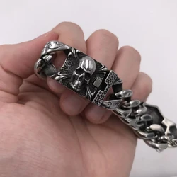 Men's Stainless Steel Motorcycle Skull Hip Rock Bracelet