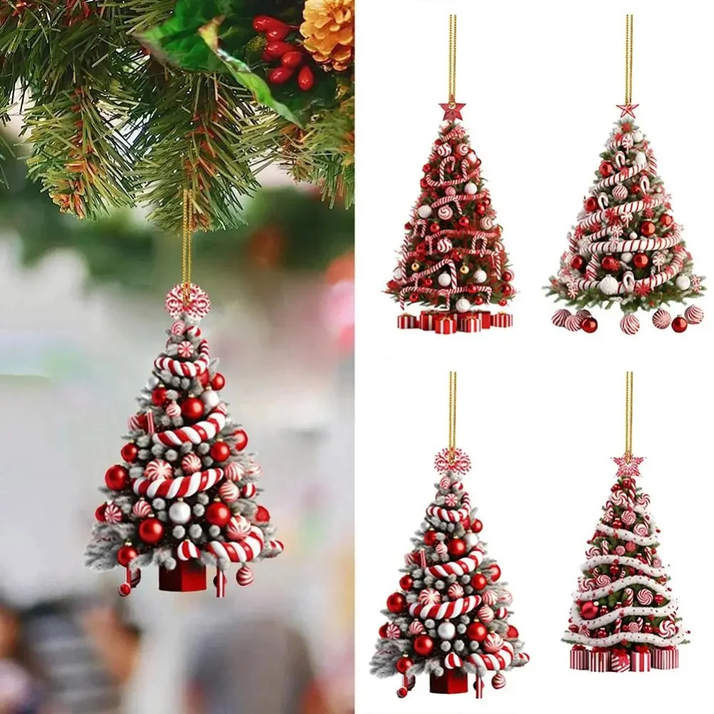 

2-pack Christmas Tree Ornaments Acrylic Hanging Pendant Xmas Decoration Home Table Decor Gift Navidad Happy New Year Decor