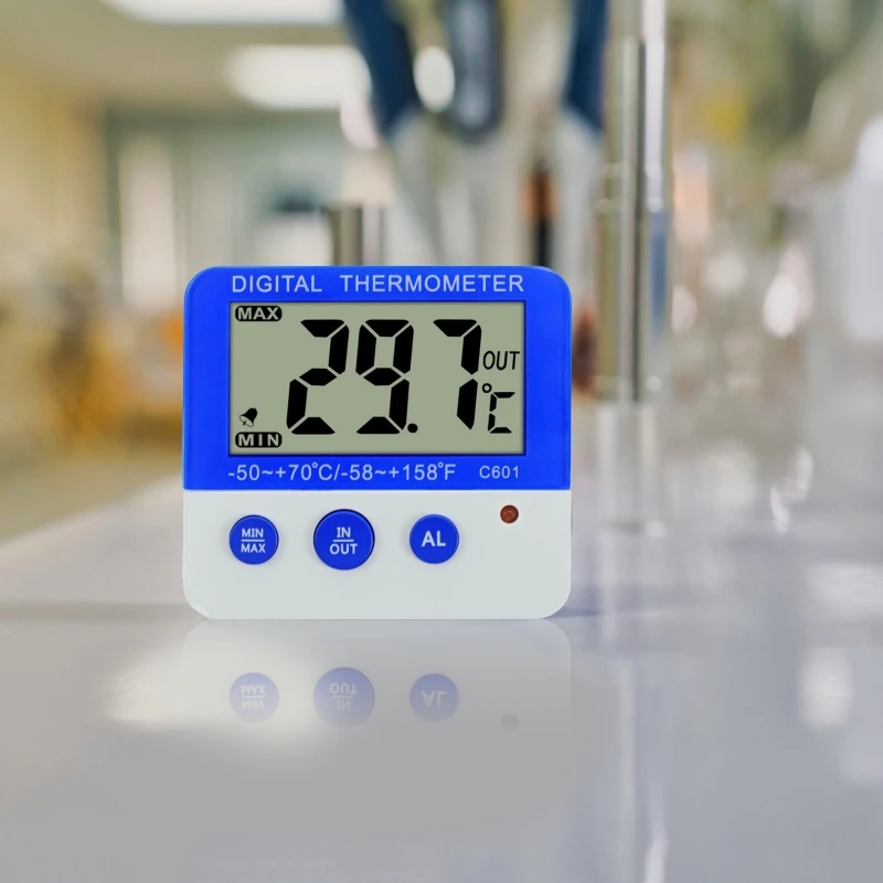 Termometer Kulkas Digital dengan Termometer Ruang Freezer Probe, Termometer Alarm Kulkas Presisi Tinggi Layar LCD