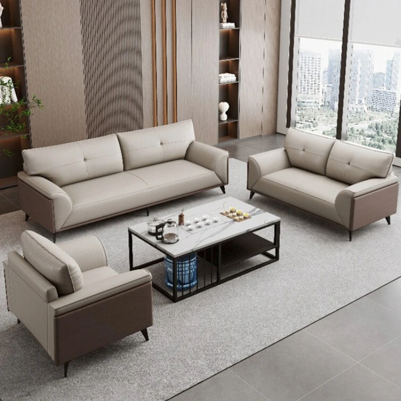 Leather Business Sofa Coffee Table Combination Meeting Reception Sofa Simple Modern Relaxing sofás para salón hotel furniture