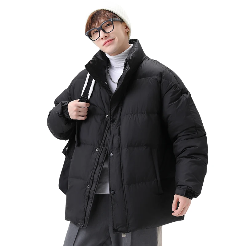 2025 Unisex Dropped Shoulder Down Jacket Solid Color Stand Collar White Duck Down Versatile Warm Winter Coat