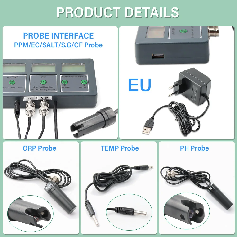 Imagem -06 - Tuya Aquarium Water Quality Tester Medidor de ph Inteligente Monitor de Água Potável Piscina Orp Tds ce Sal Temp Wi-fi em 1