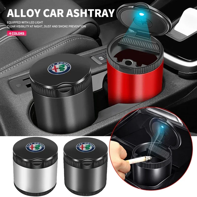 Auto Portable LED Ashtray With Blue Light Car Styling Smokeless Ash Tray For Alfa Romeo Stelvio Brera 147 156 159 166 Giulietta