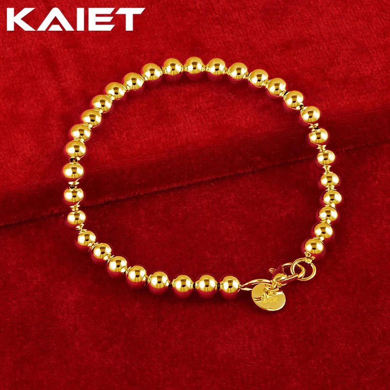 

KAIET 925 Sterling Silver 6mm Beaded Chain Bracelet Plated With 18K Gold Wedding Party For Women Charm Fine Jewelry