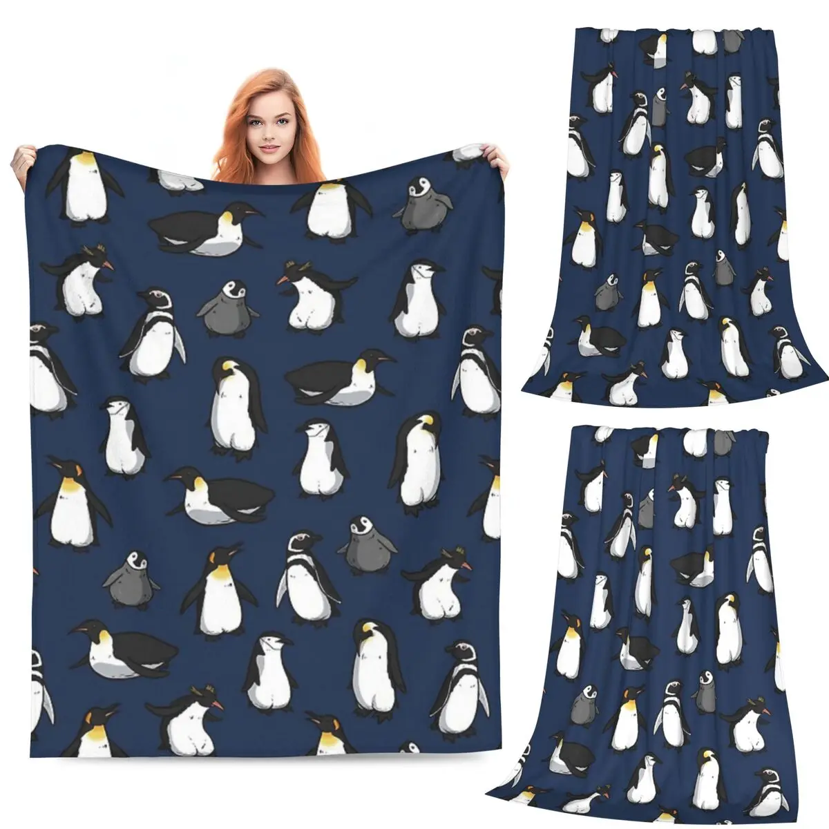 

Cute Penguin Pattern (Dark Blue Variant) Blankets Fleece Sofa Throw Blanket for Couch Bedding Travel Throws Bedspread Quilt