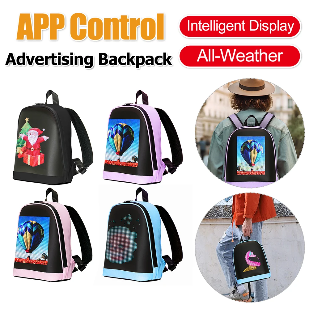 حقيبة ظهر للتحكم في تطبيق LED، حزمة عرض ذكية، حقيبة أعمال إعلانية مقاومة للماء، حقيبة ظهر بشاشة بنمط DIY للسفر في الهواء الطلق #1