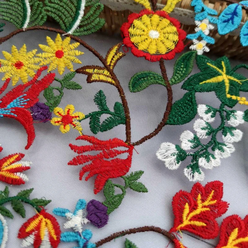 Multi Colored Lace Yarn Dyed Fabric Dress High Quality Cloth in Stock Wholesale New Mesh Embroidery Dress Fashion Fabric By Yard