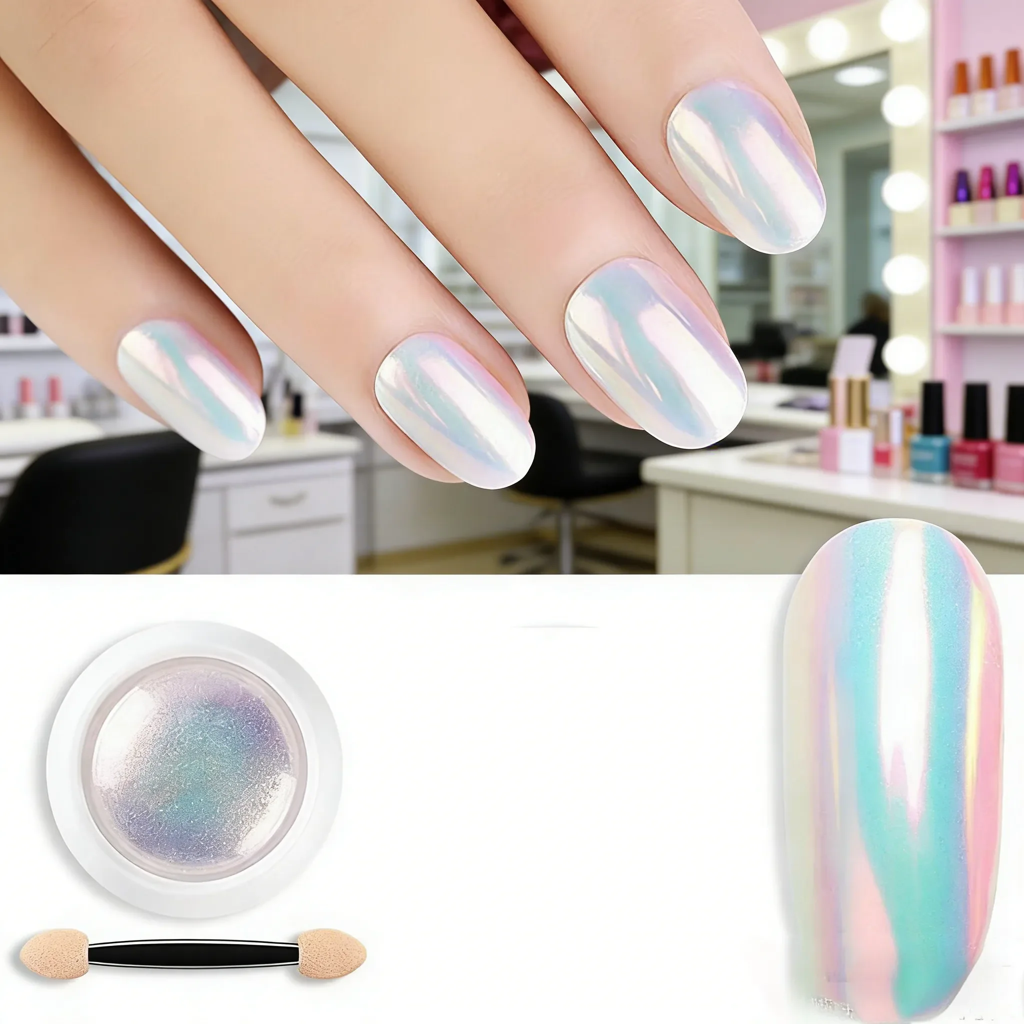 Mirror Effect Nail Chrome Powder Pearl Shell Nail Powder Aurora Chrome Pigment Shiny Iridescent Glitter Moonlight Rubbing Dust