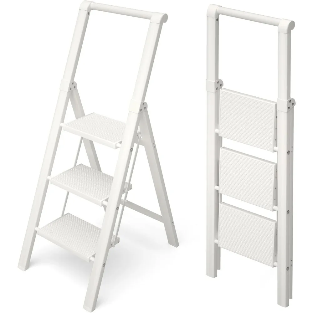 

3 Step Foldable Aluminum Step Ladder with Handgrip, Anti-Slip Pedal, 330 lbs Capacity, Lightweight & Portable for Ho