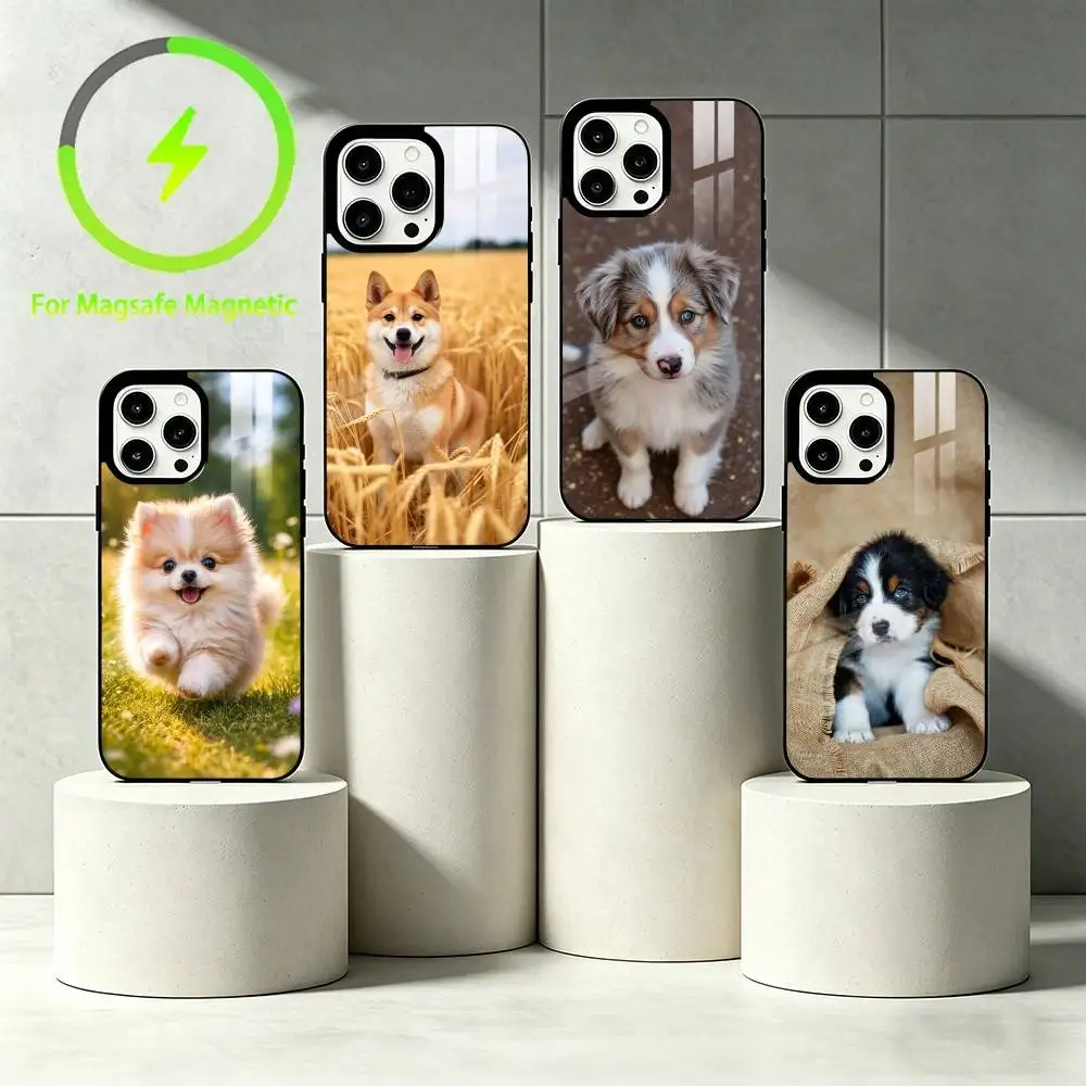 C-Cute and cute puppy Phone Case For iPhone 17 16 15 14 13 12 Pro Max Plus for Mirror Wireless Magnetic Cover