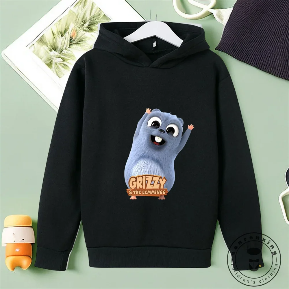 New Fall 2024 Grizzy and the Lemmings Hoodie Kawaii Anime Children Cartoon Autumn Korean Sweatshirt Fashion Kids Boys Girls Gift