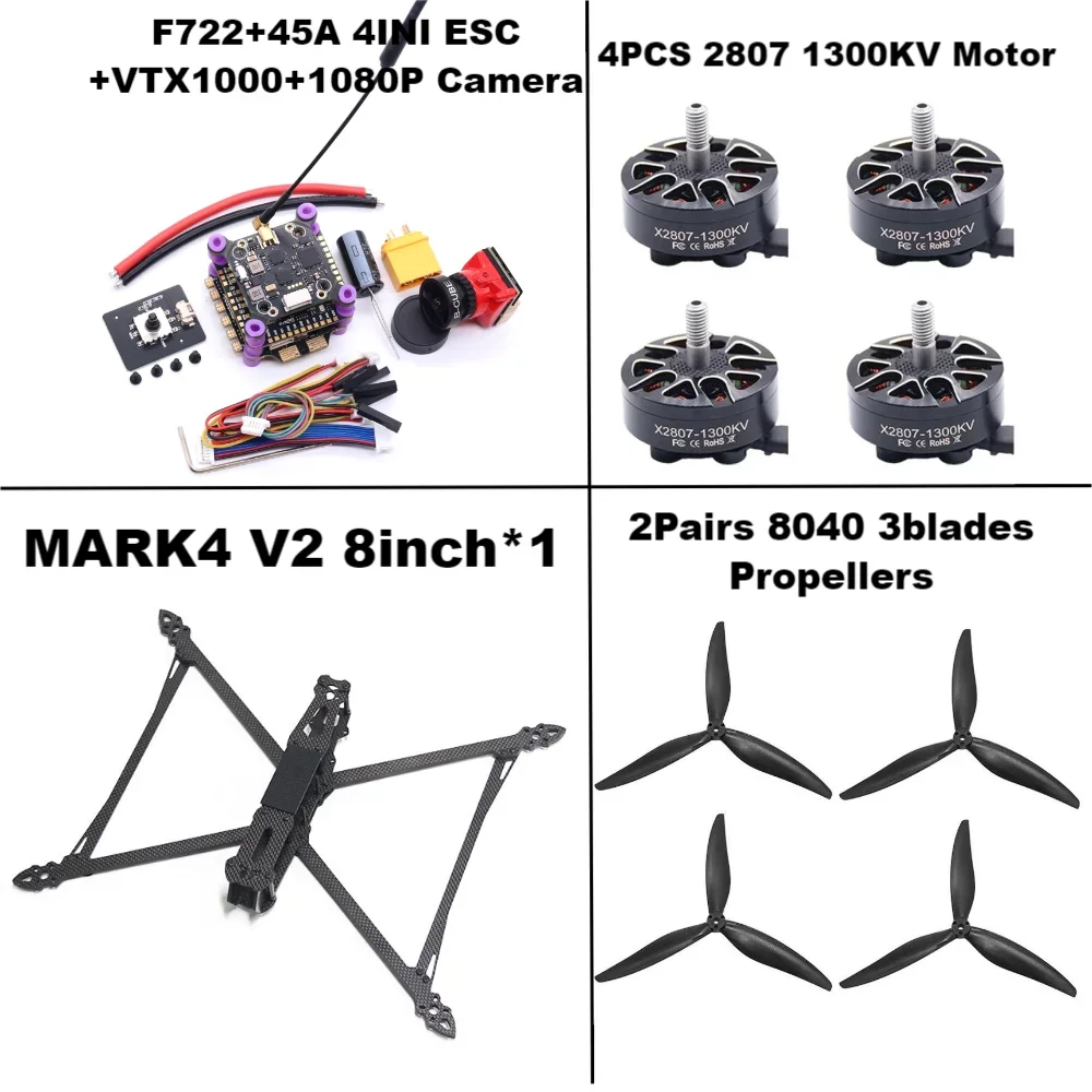 B-CUBE Mark4 V2 8/9/10 polegadas F722 Controle de vôo 45/60A 4INI ESC Rack Drone FPV Fibra de carbono PV Racing Drone Quadcopter Freestyle