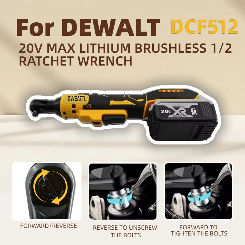 For Dewalt DCF512 1/2 Inch Brushless Ratchet Right Angle Wrench LED Cordless Driver Variable Speed Power Wrench 20V