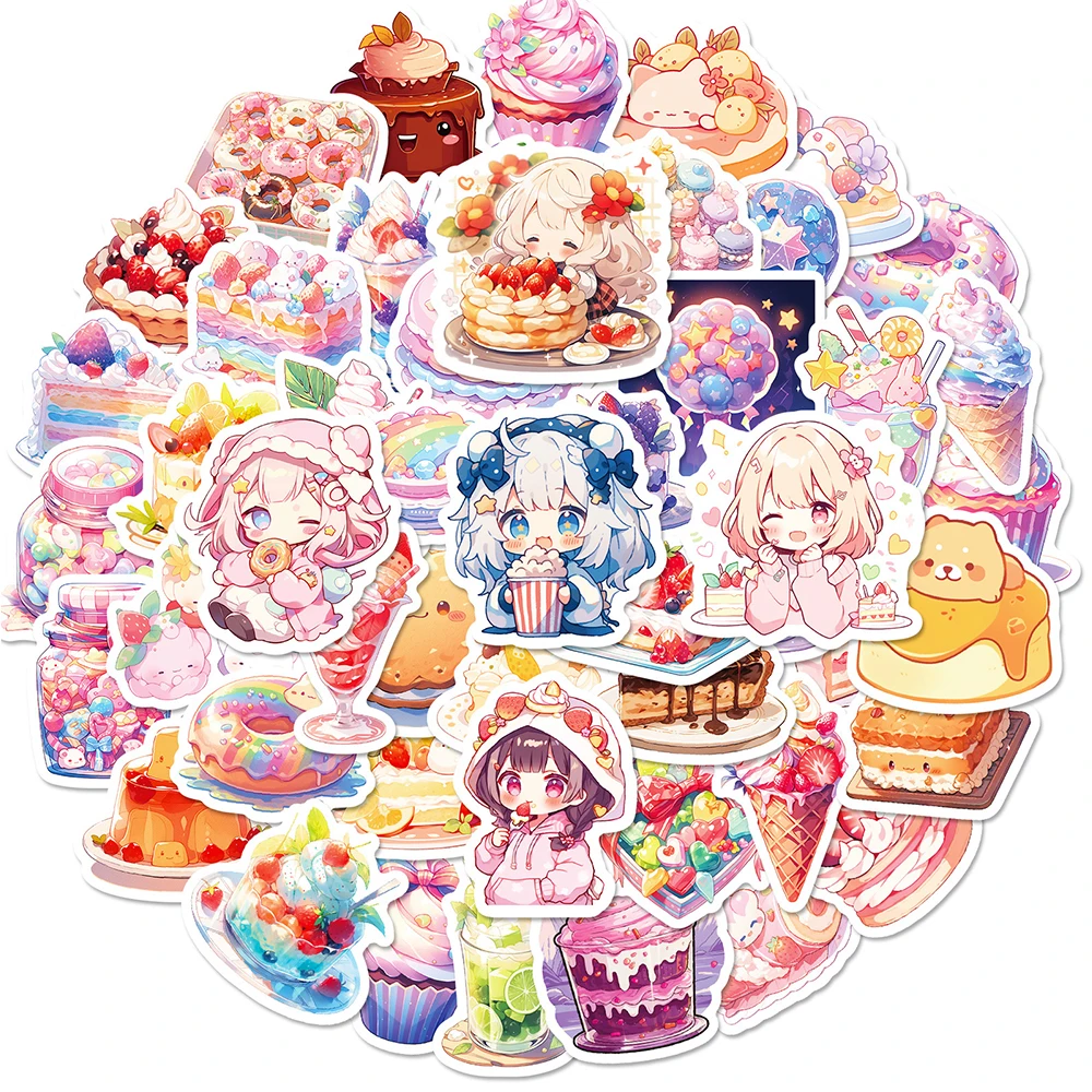 10/30/50pcs Kawaii Dessert Cake Animal Graffiti Stickers Cute Aesthetic Decals DIY Luggage Scrapbook Waterproof Cartoon Sticker