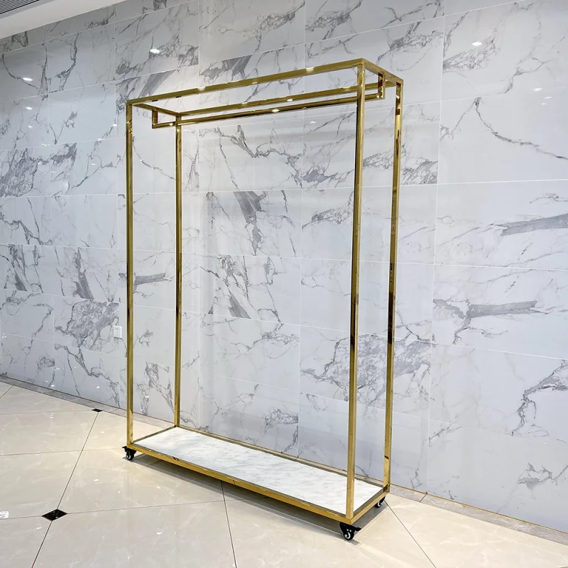 

customized.Ready To Ship Bridal Shop Furniture Front Hanging Long Dress Display Stand Golden Stainless Steel Wedding Dress Rack