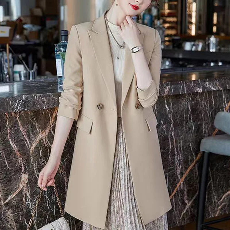 Elegant Lapel Spliced Pockets Solid Color All-match Blazer Women Clothing 2023 Autumn New Casual Tops Loose Office Lady Blazers