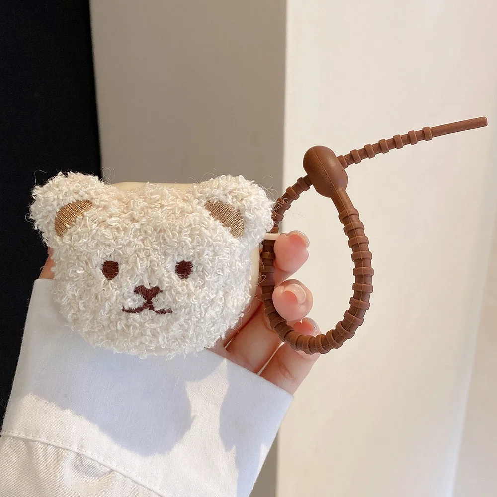 Cute Stuffed Plush Bear Earphone Case For AirPods 1 2 3 4 Pro Soft Bluetooth Headset Cover Case for Apple AirPod 2 with Keyring