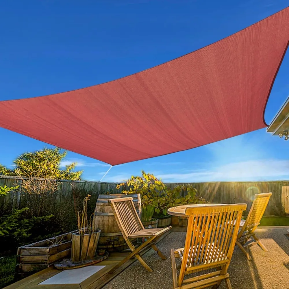 

24'X24' Sun Shade Sail Curved Commercial Outdoor Shade Cover Rust Red Rectangle Heavy Duty Permeable Backyard Shade Cloth