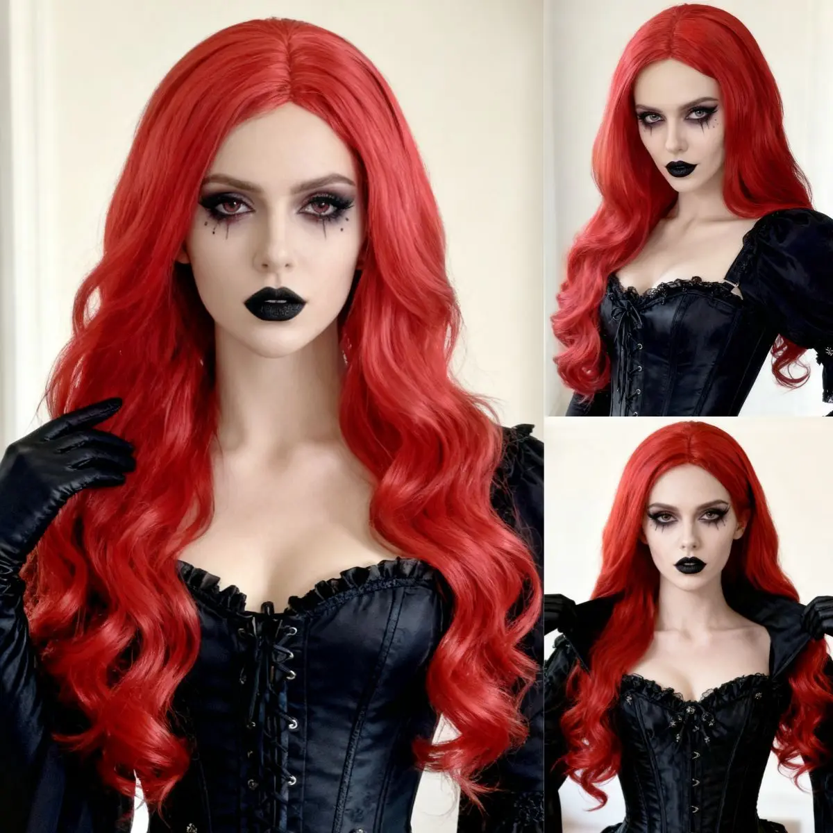 Best-Selling Red Mid-Length Long Curly Synthetic Wig. Halloween Vampire Cosplay Role-Playing Wig. Daily High-Temperature Hairpie