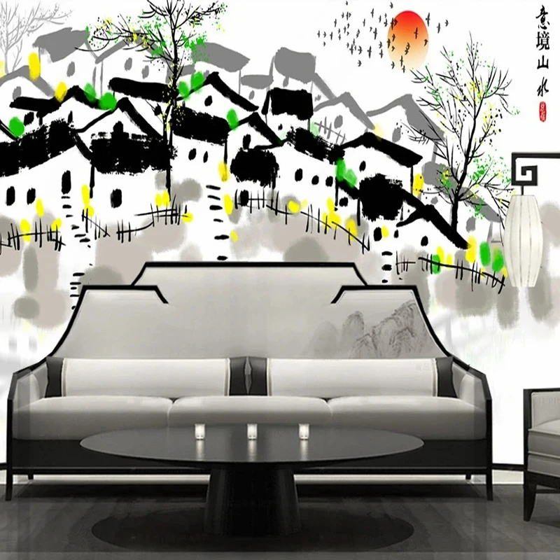 Ink Artistic Custom Mural New Chinese Style Wallpaper 3D Hand-painted Landscape Living Room Bedroom Interior Decorative Painting