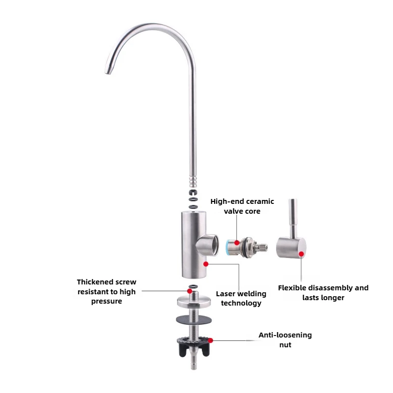 1/4 Zoll Küchenwasserfilterhahn, flexibler Trinkhahn, Wasserreiniger, Wasserhahn, Küchenarmatur aus Edelstahl 304