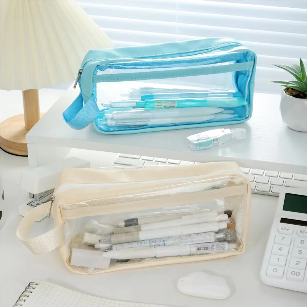 Transparent Pencil Case Pen Bag Simple Layer Storage Pouch for Stationery School Makeup F7619