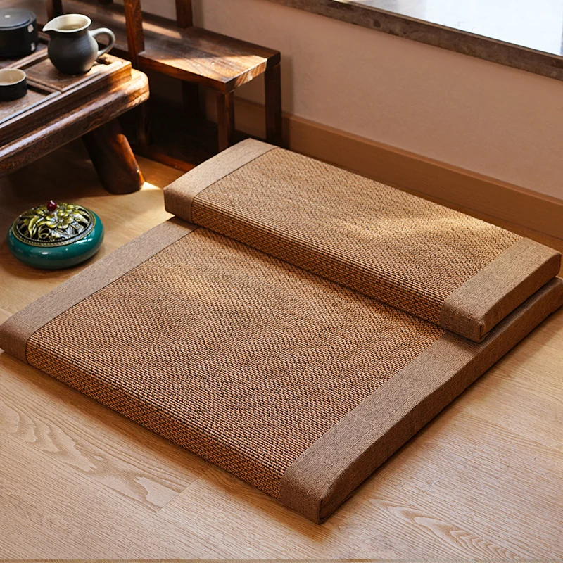 

Japanese Style Room Kneeling Pad Yoga Mat Natural Bamboo Silk Meditation Mat for Home Breathable Comfortable Tearoom Cushion