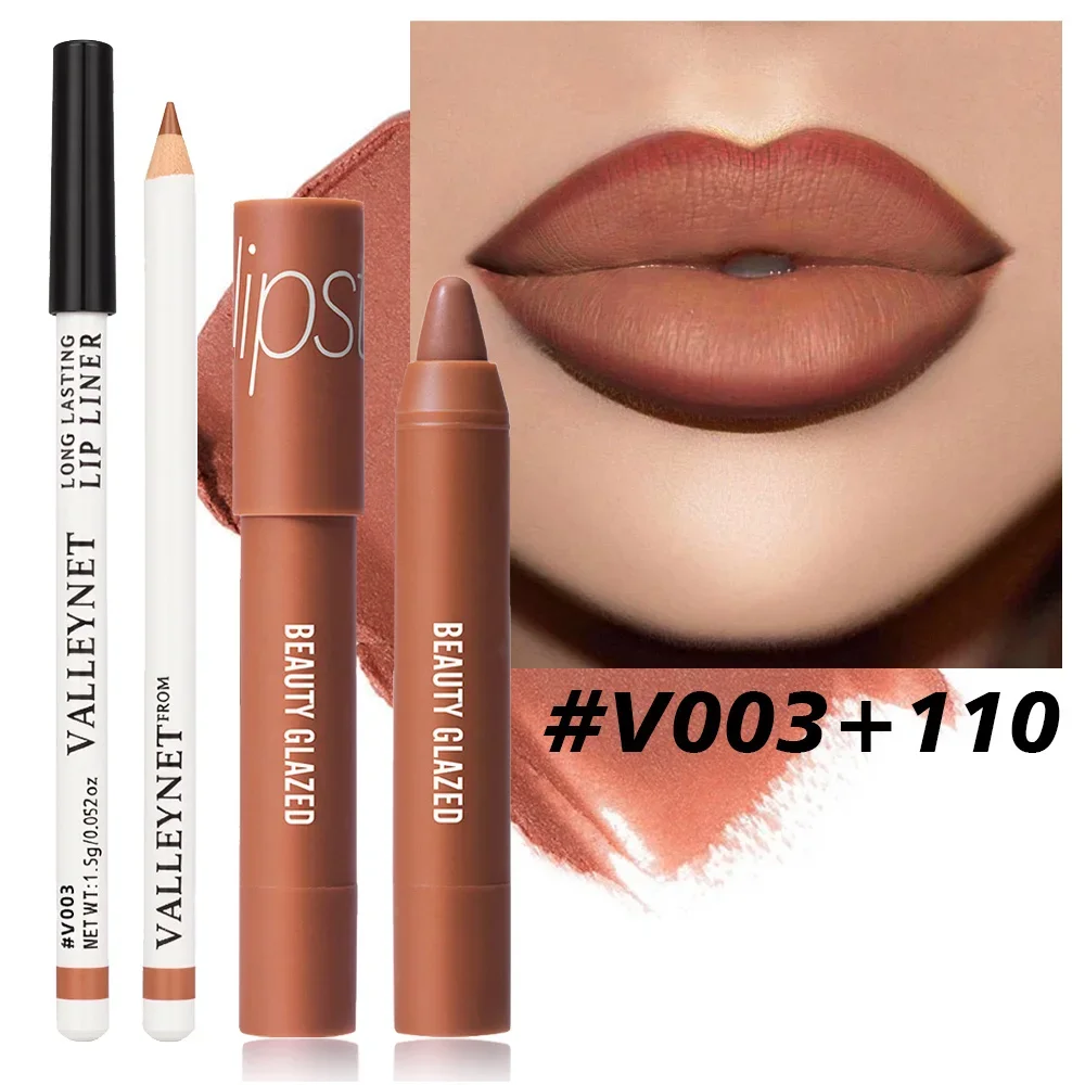 2 unids/set delineador de labios mate + lápiz labial desnudo mate impermeable juego de maquillaje de labios conjunto combinado de maquillaje cosméticos