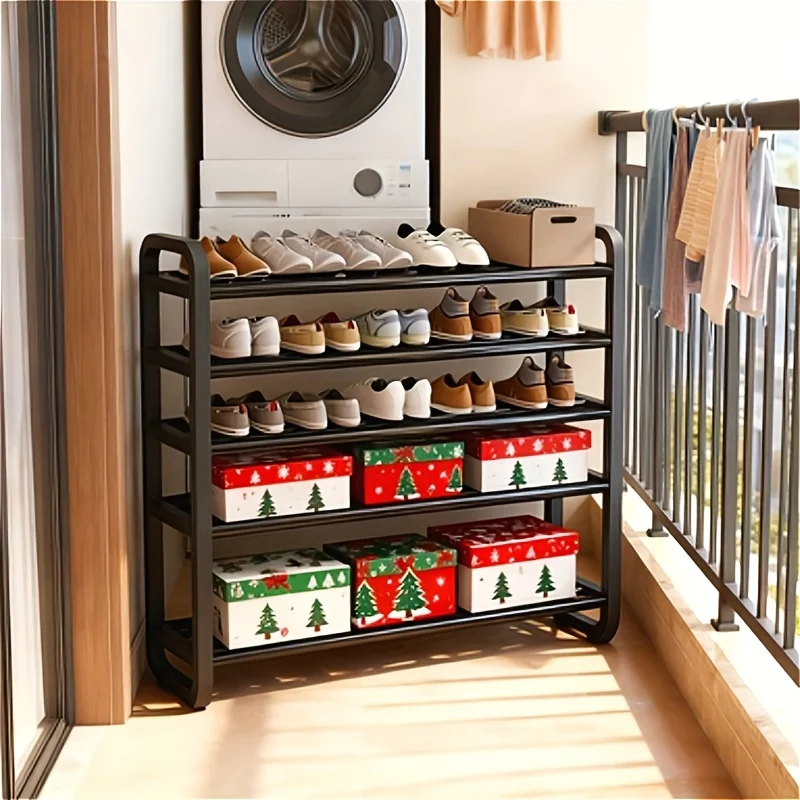 

Прочная 5-ярусная черная подставка для обуви – компактный дизайн, экономия места, без деревянных элементов, из железа, напольная, для прихожих, общежитий