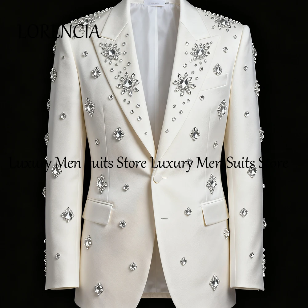 

Sparkling Diamond Suits for Men 2 Pieces Crystal Groom's Wedding Tuxedos Male Costume Customized Blazer Pants trajes de novio