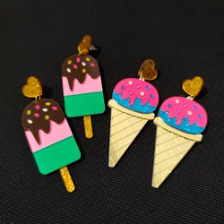KUGUYS Lovely Summer Ice Cream Stick Dangle Earrings for Women Glitter Acrylic Long Drop Fashion Jewelry Trendy Accessories